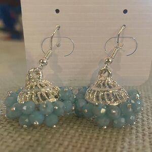 Silver and Blue Beaded Earrings